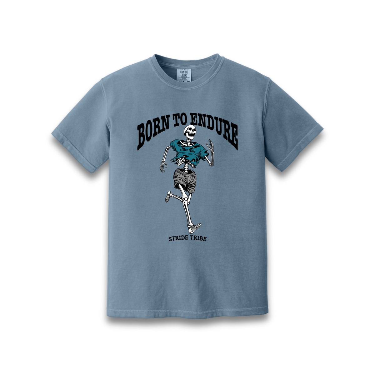 Born to Endure Casual Tee in Blue Jean, front